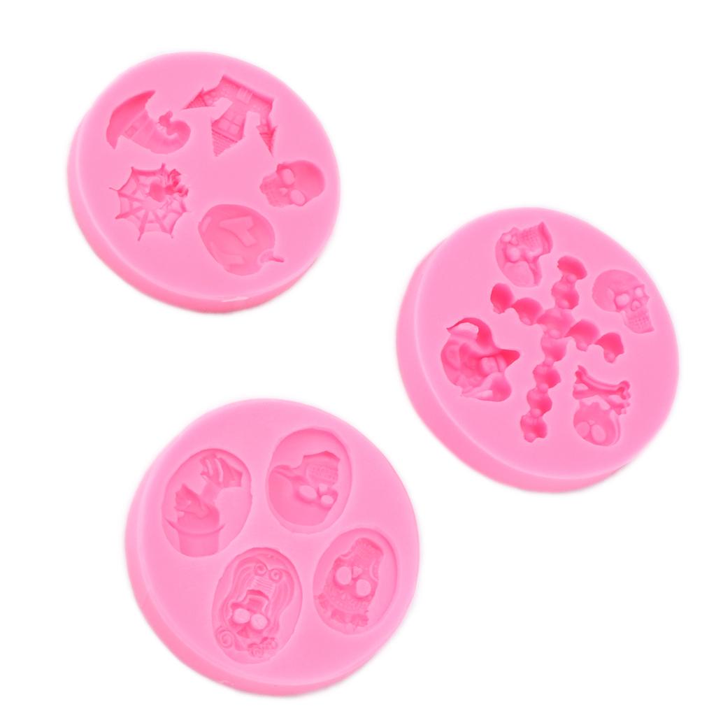3Pcs Halloween Silicone Mold Skull Castle Mask Shape Resilient Durable Nonstick Halloween Fondant Molds