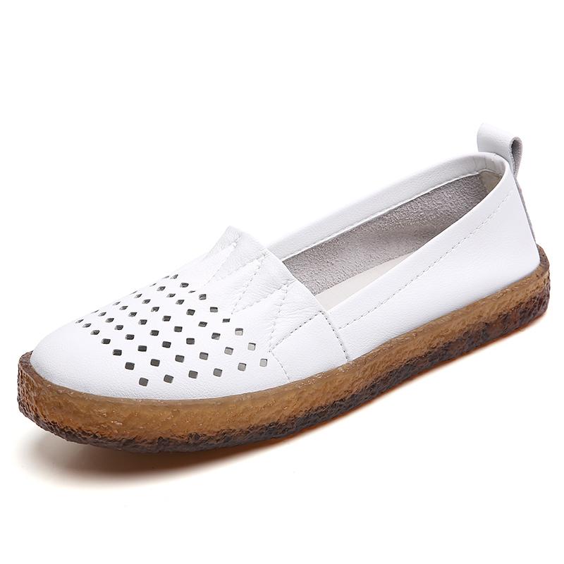 New Women's Casual Comfortable Nurse Shoes Small White Dried Bean Shoes Mom Shoes Breathable Hollow Out Soft Bottom Anti-Slip