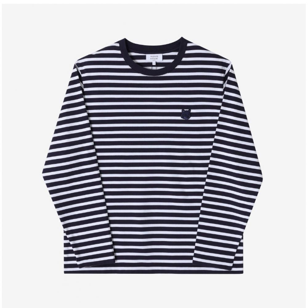 MaiSon KitSune Om00125kj0044 S481 Bold Fox Head Patch Stripe Marine Men S Long Sleeve Tee