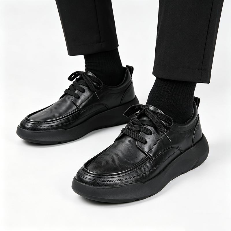 

Cow Leather Business Dress Shoes Men Thick Sole Casual Office Formal Black Shoes Fashion Brand Male Footwear Soft Comfortable 39 чёрный