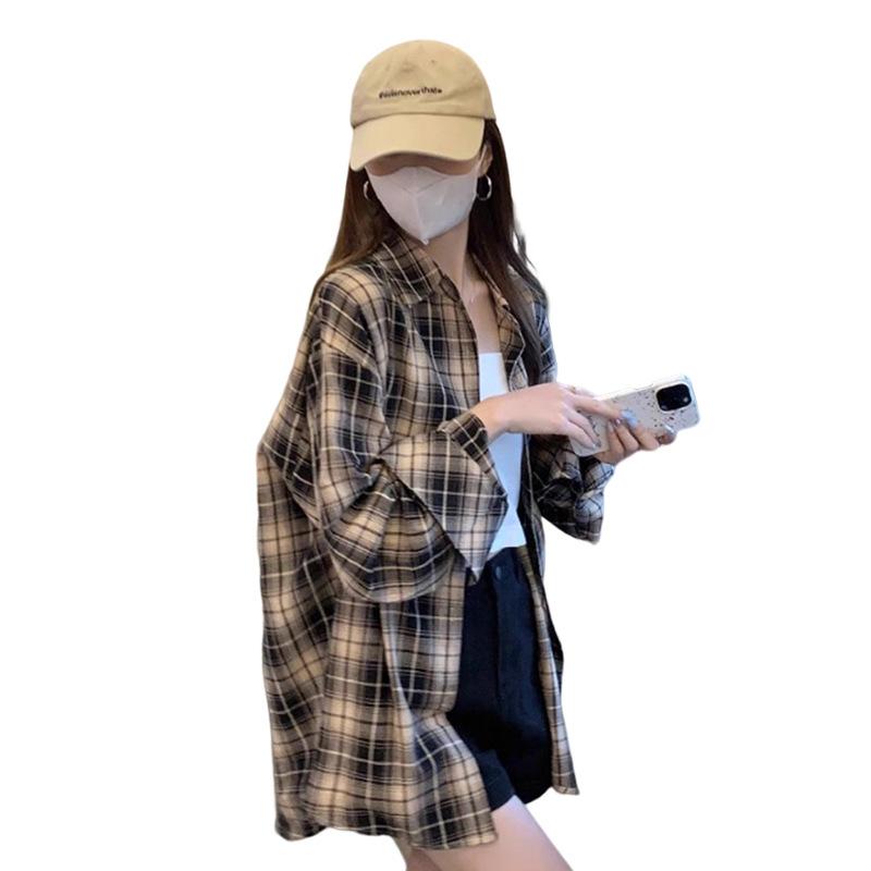 Plaid shirt jacket women's spring and autumn 1116 new summer thin design sense niche long-sleeved top sunscreen shirt