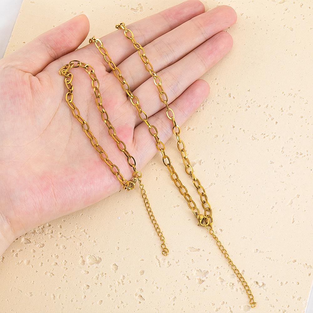 1pc 5pcs Necklace Bracelet Sets Stainless Steel 4mm Frame Link Chain Lobster Clasp Women Jewelry Making Handmade Birthday Gifts