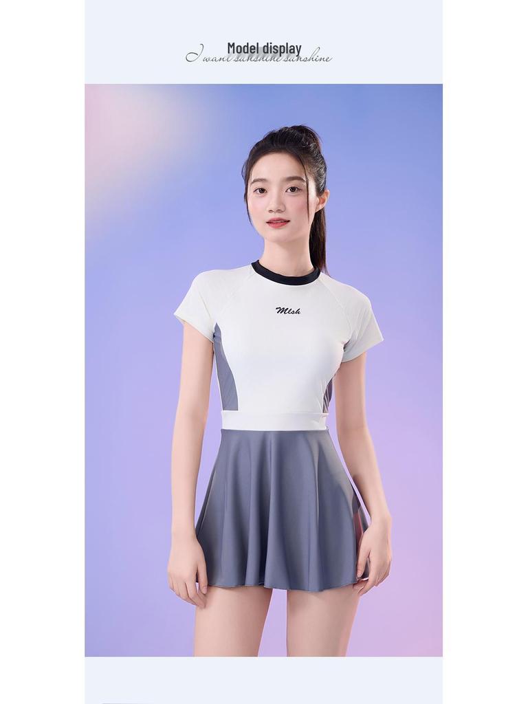 Women's Quick-Dry Pleated A-line Skirt Swimsuit Two-Piece Shorts - Conservative High-End Beachwear