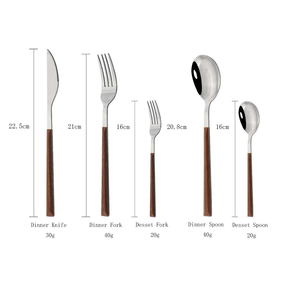 30 ks Nádobí Se Dřevěná rukojeť Příbory z nerezové oceli Nůž Dort Vidlička Lžíce Stolek Sada příborů S plastovým odkládacím táckem