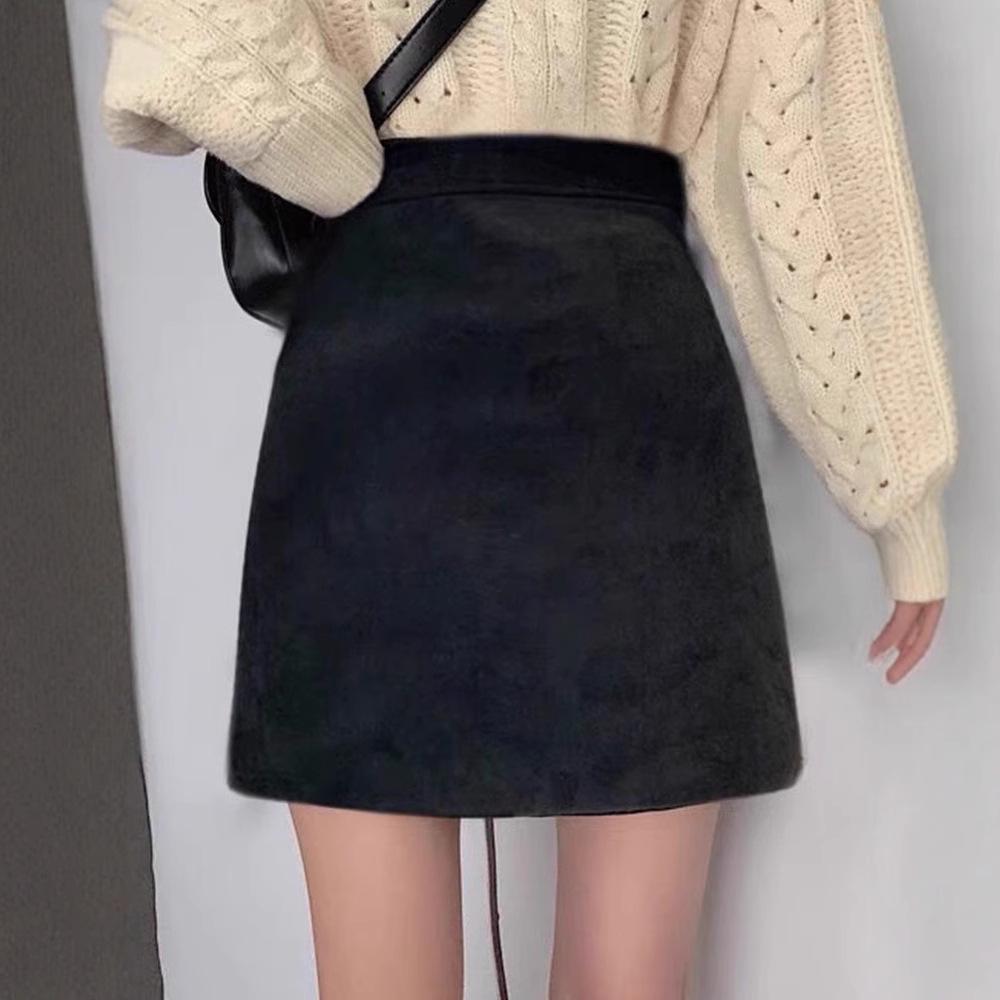 

Женская юбка А-силуэта из оленьей замши с высоким поясом - Приталенная, Универсальная, в Ретро-стиле для Весны и Осени 3XL [148-158 lbs]