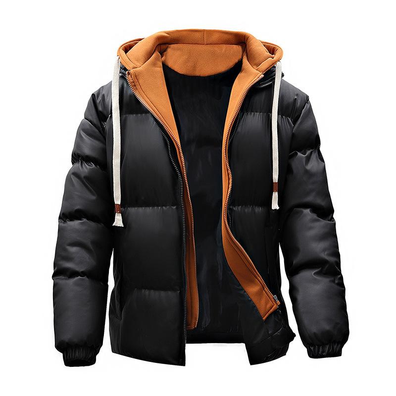 

Europe and the United States Are Hot-selling Winter New Fake Two-piece Cotton-padded Coat Men s Jacket Trendy Fashion Thickened Hooded M чёрный