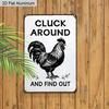 2D Flat, 1pc Vintage Humorous Farm Aluminium Wall Art Sign "Cluck Around and Find Out"- 8"x12" Aluminium Rustic Kitchen & Farmhouse Decor, Funny