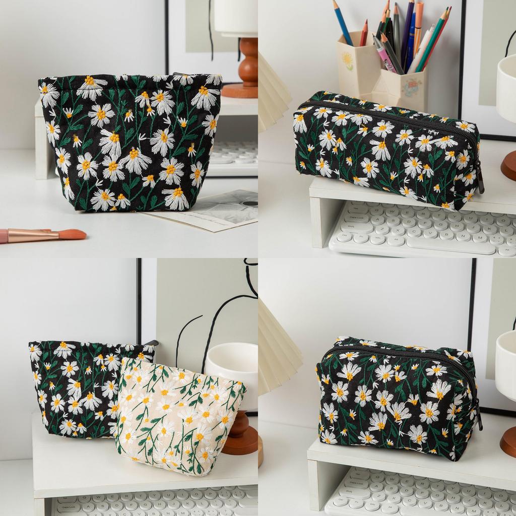 Breathable Canvas Toiletry Organizer With Flower Embroidery For Women And Men