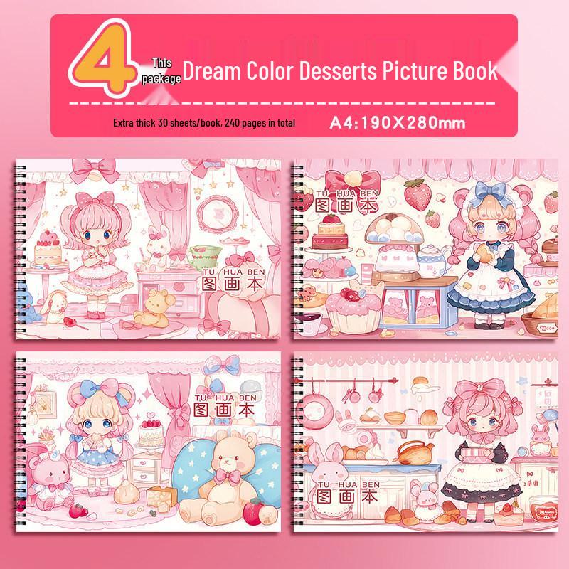 Плотный спиральный скетчбук формата А4 для студентов: Детская книга для рисования и раскрашивания 4-pack