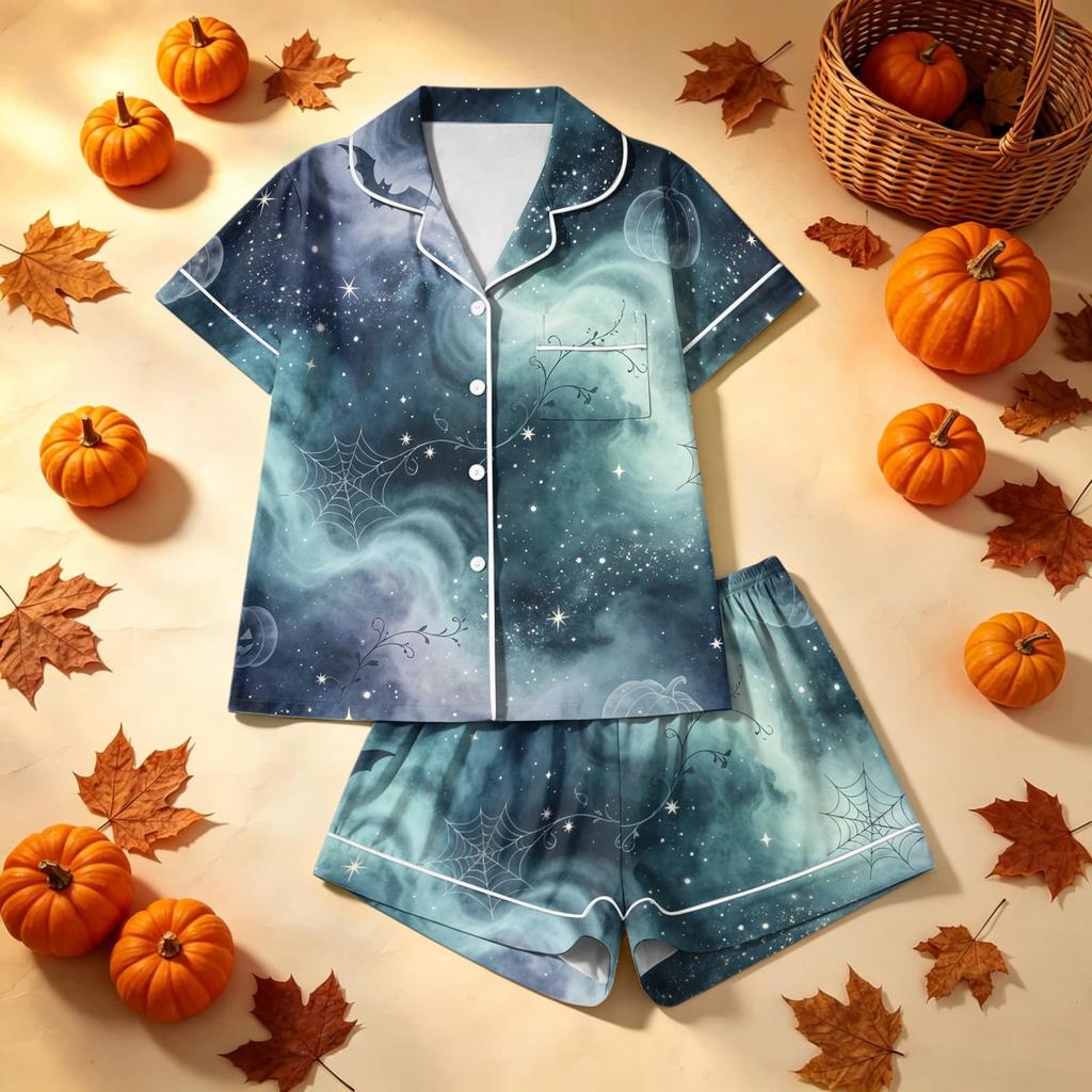 Women's Halloween Printed Pajama Two-Piece Set - Comfortable Sleepwear for Home & Sleep