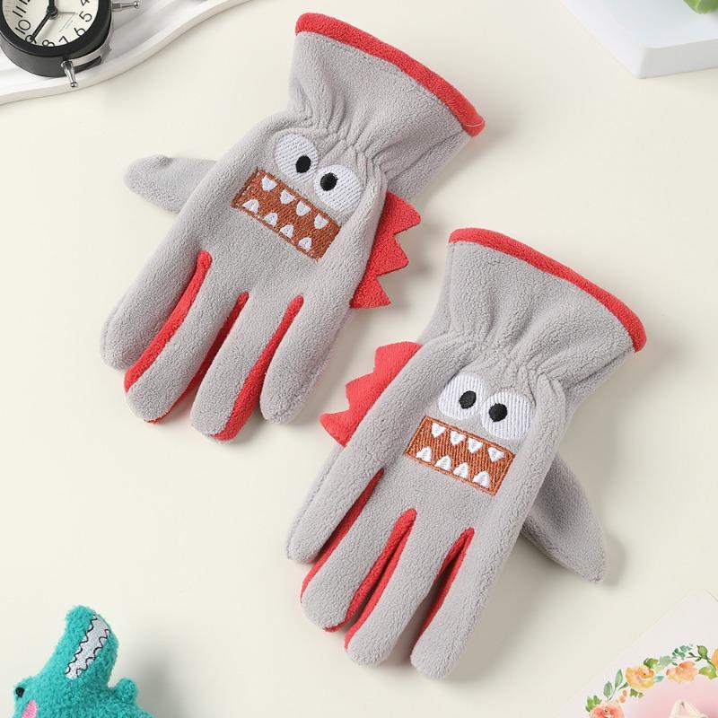 Children's men's and women's velvet autumn and winter Austrian velvet students riding skin-friendly outdoor warm and cold-proof cute cartoon gloves