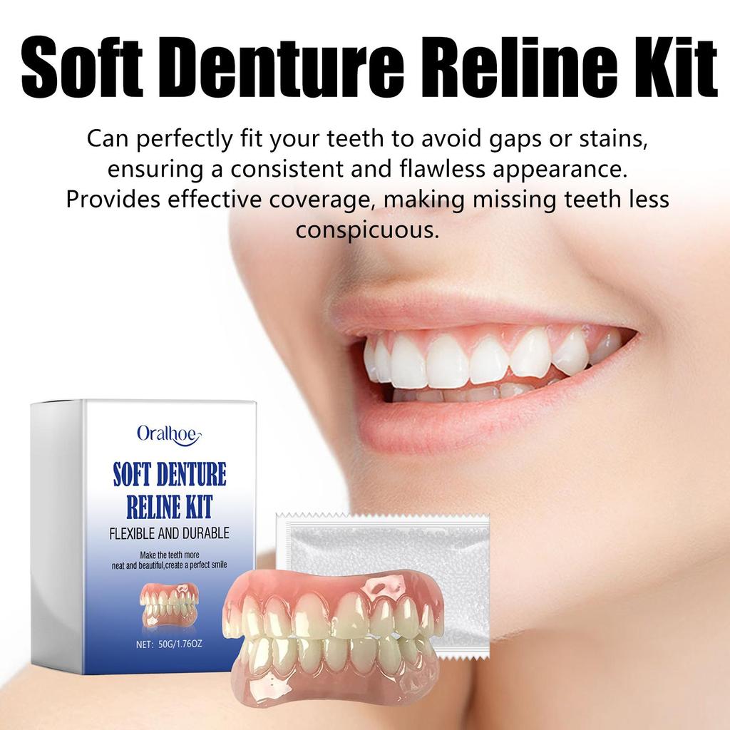 Soft Denture Reline Kit Simulation Braces Hide Missing Crooked Stained Broken Teeth for Men and Women Easy Use Dental Care 50g