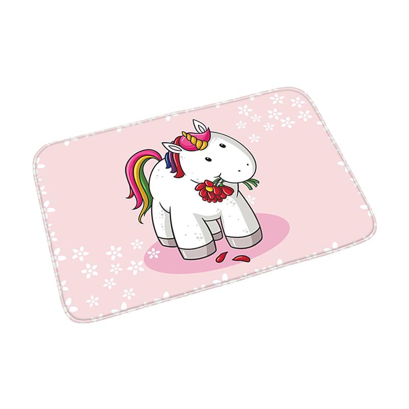Pink Cute Cartoon Unicorn Pattern Doormat Bedroom Living Room Hallway Floor Rug Decor Balcony Anti-Slip Home Carpet Furry Mat