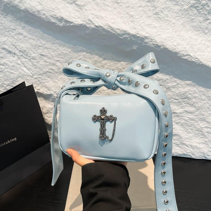 

Ins Style Niche Design Small Square Bag 25 Gothic Retro Cross Rivet Single-shoulder Crossbody синій