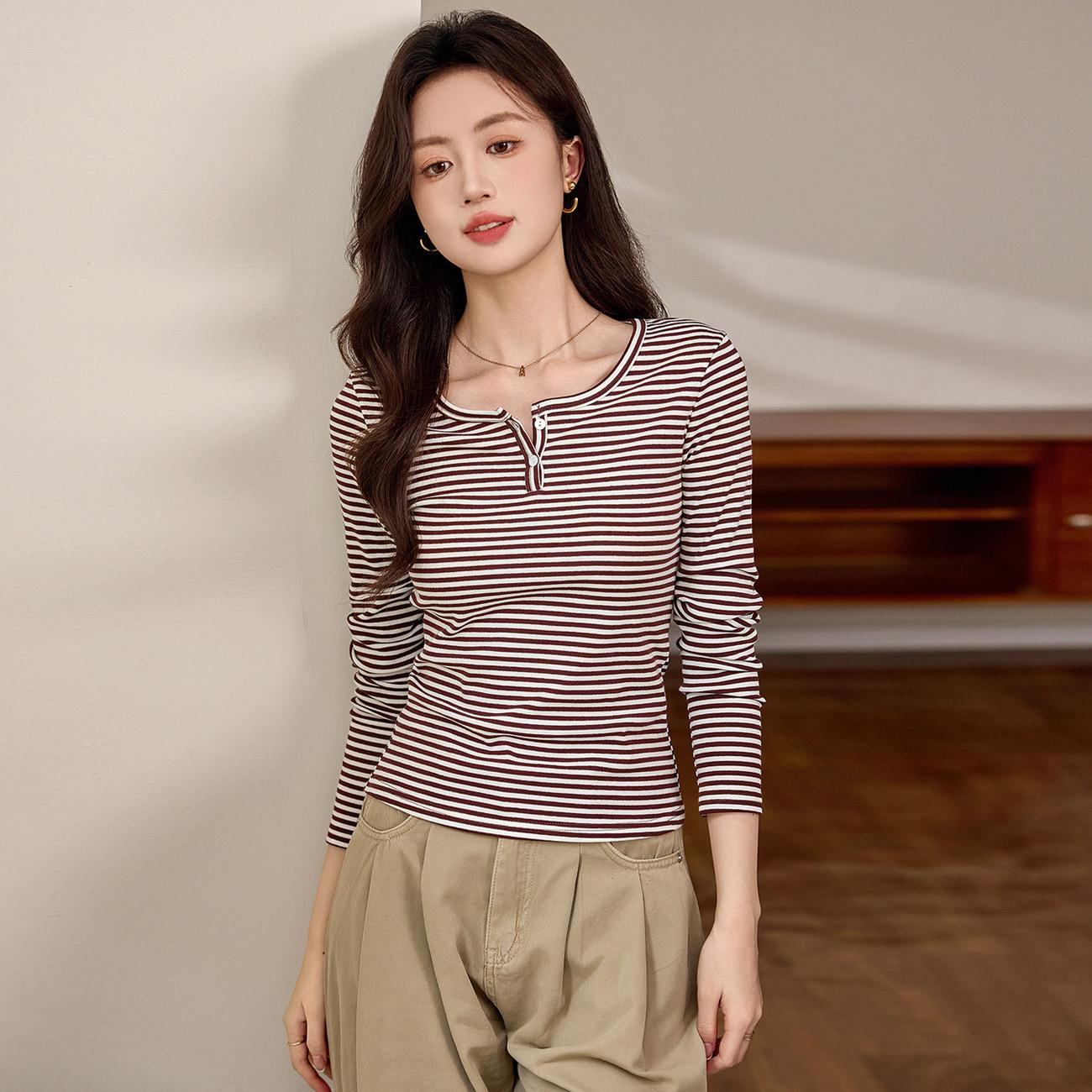 

Футболка из хлопка женская полосатая с длинным рукавом, осень и зима, новая высококачественная базовая рубашка Sense of Foreign Gas 2XL