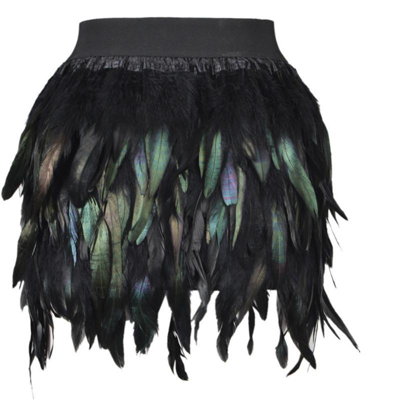 Luxurious Peacock Feather Skirt Stage Outfit Irregular Half Skirt