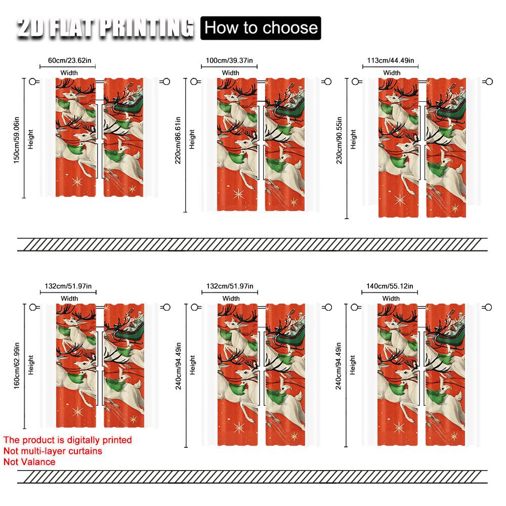 2pcs,2D Plane Printing Pattern Curtains Merry Christmas Santa Claus & Reindeer Durable 100% Polyester Fabric (without Rod) All