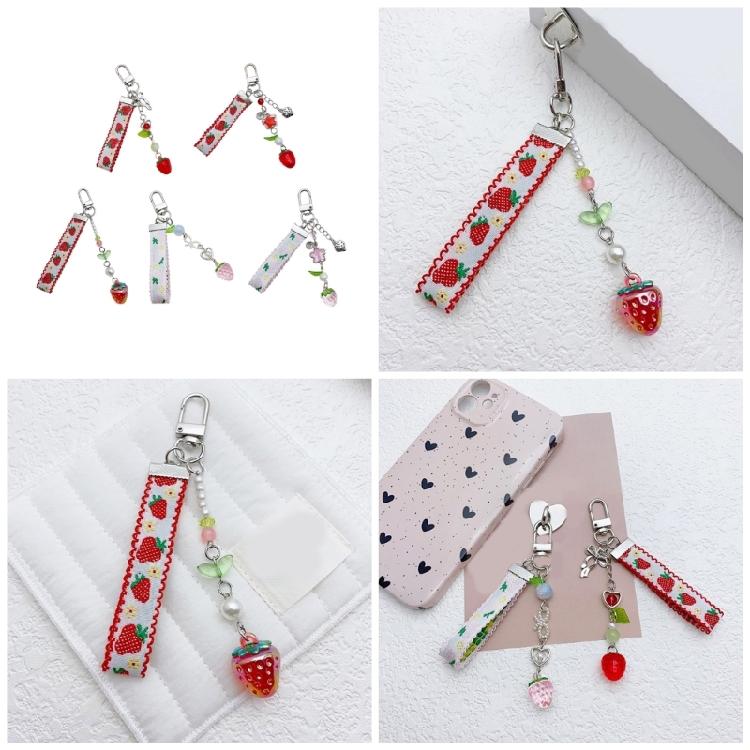 Sweet Ribbon Strawberry Keychain Pendant Cute Decoration Pendant Bone Charm