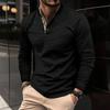 Men's Casual Stand Up Collar Spliced Long Sleeved Polo Shirt