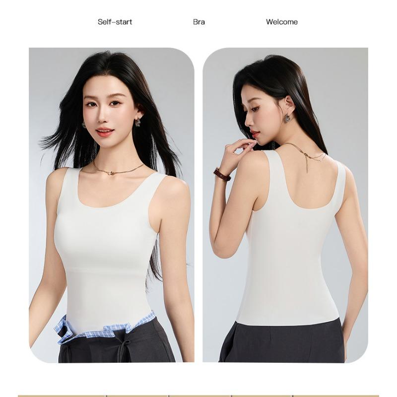 Women Thin Padded Square Neck Camisole Tank Top With Built In Bra For Inner Wear