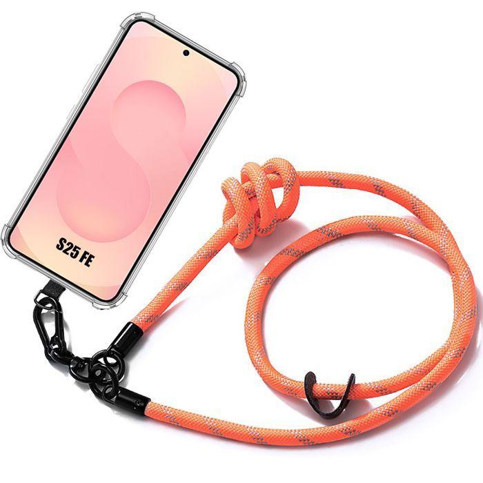 Coque pour Samsung Galaxy S25 FE, Transparent Antichoc Anti-Rayures avec Cordon Amovible Orange