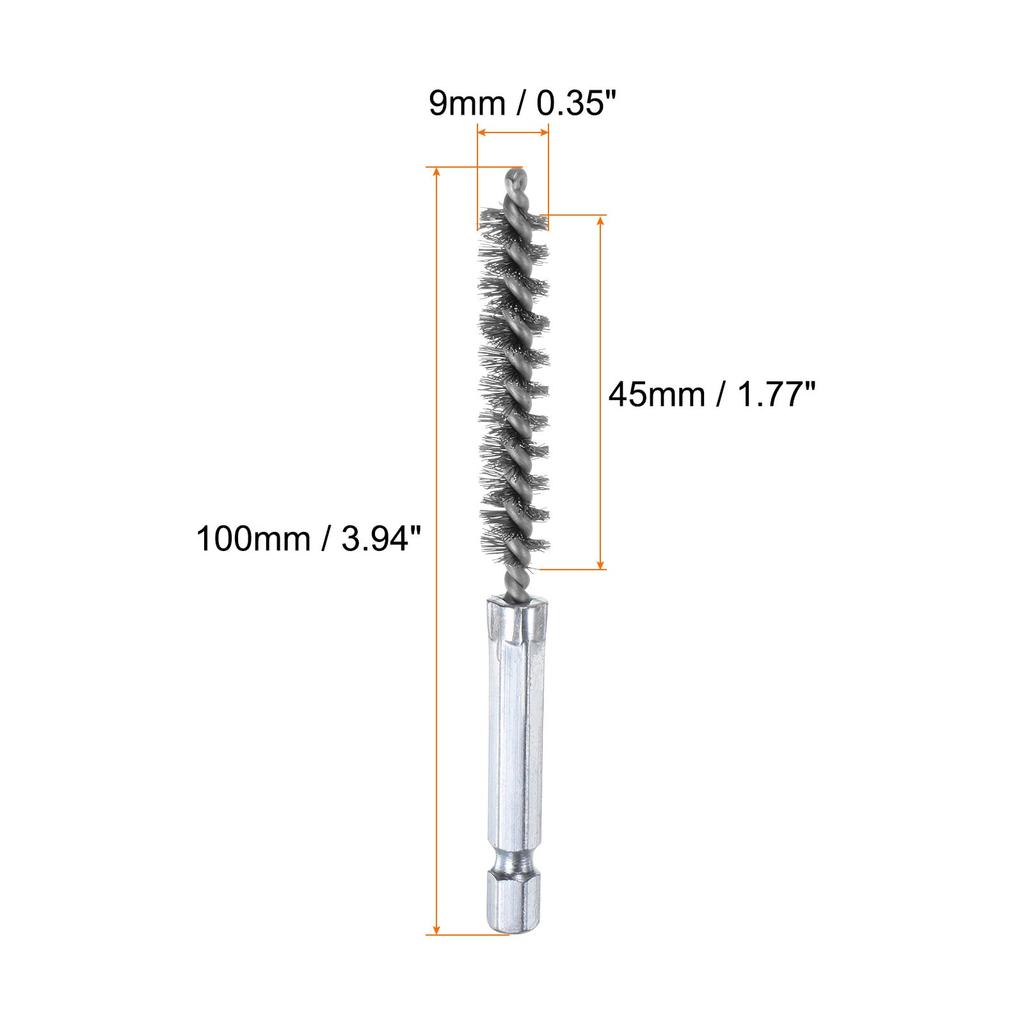 Uxcell 304 Stainless Steel Bore 9mm 10cm Twisted Wire Brushes with Handle for Hex for Tube Port Bearings 5-Pack Brushes, Diameter, Long, Cleaning,