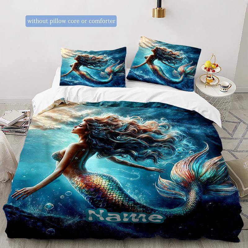 Mermaidofthedeepsea Customize Your Name Duvet Coversoftbedding Set For Bedroom Guest Room And Dorm Decoration Threepiece Set Includes 1 Duvet Cover 2