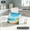 1pc Tissue Box, Flat Coastal Beach Calm Serene Pattern, 2D Flat Printing, Made from Tough Polyester, Easy To Carry, Tissue Holder, for The Living Room