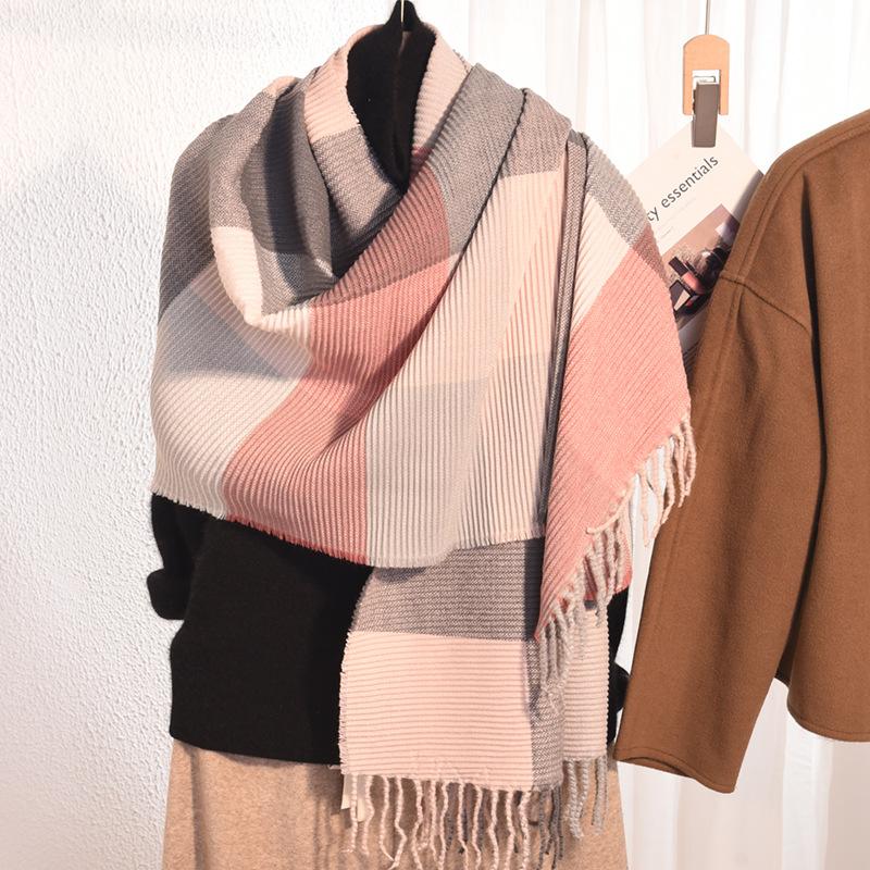 Scarf women's winter new imitation cashmere knitted color matching shawl trendy thickened warm versatile long scarf