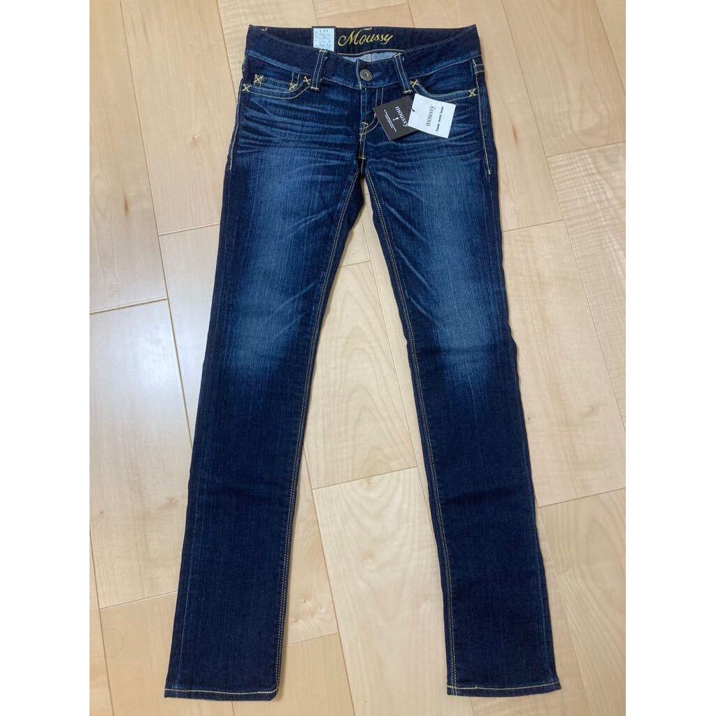 moussy wide belt straight slim jeans denim new unused with tag powder stretch denim