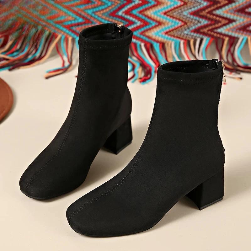 Größe 43 Damen Leopard Klobige Stiefeletten Sexy Hohe Absätze Mode Schuhe Frau Trend Chelsea Boots Winter Pumps Neu