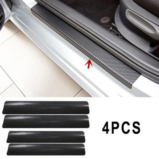 4x Carbon Fiber Car Door Plate Sill Scuff Cover Anti-Scratch Stickers Black