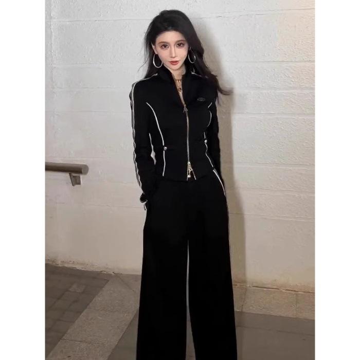 Women's Korean Style Casual Sportswear Set: Hooded Sweatshirt & Wide-Leg Pants (Spring/Autumn 2025)