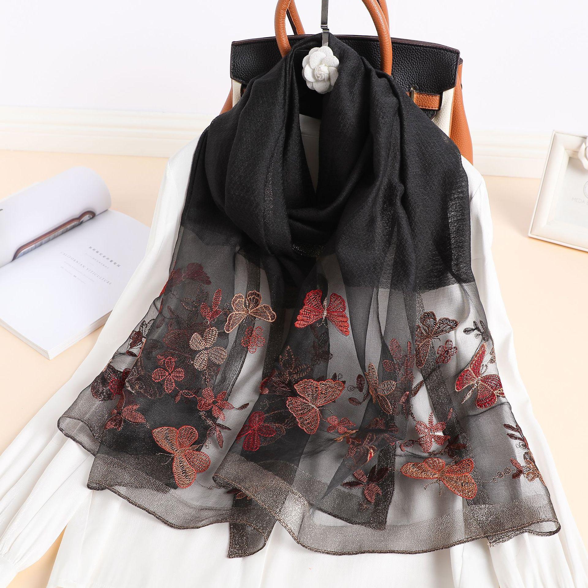 

Silk wool Scarf Shawls Wraps Bufanda Floral Pashmina Embroidery Scarves Foulard Hijab Summer Solid Female Hair Bandana 70x180cm