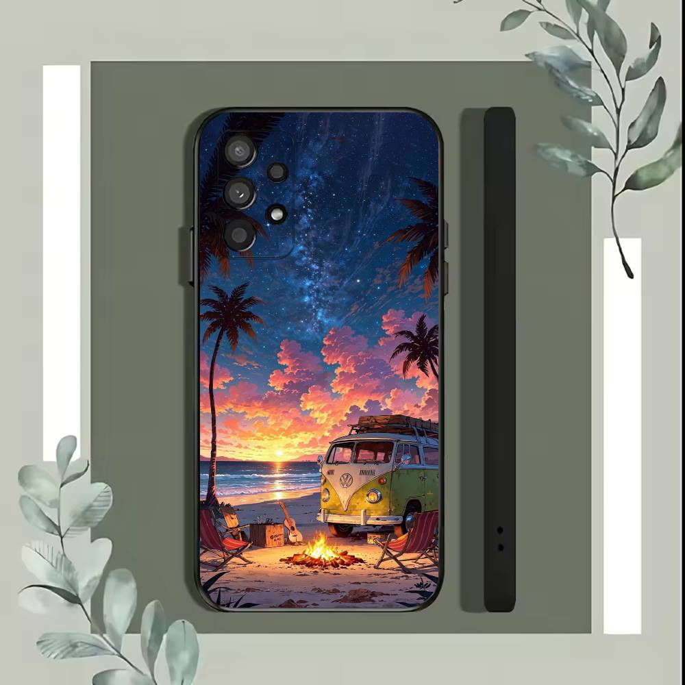 Combi Van Surf Phone Case For Samsung S25,S24,S21,S22,S23,S30,Ultra,S20,Plus,Fe,Lite,5G Black Cover