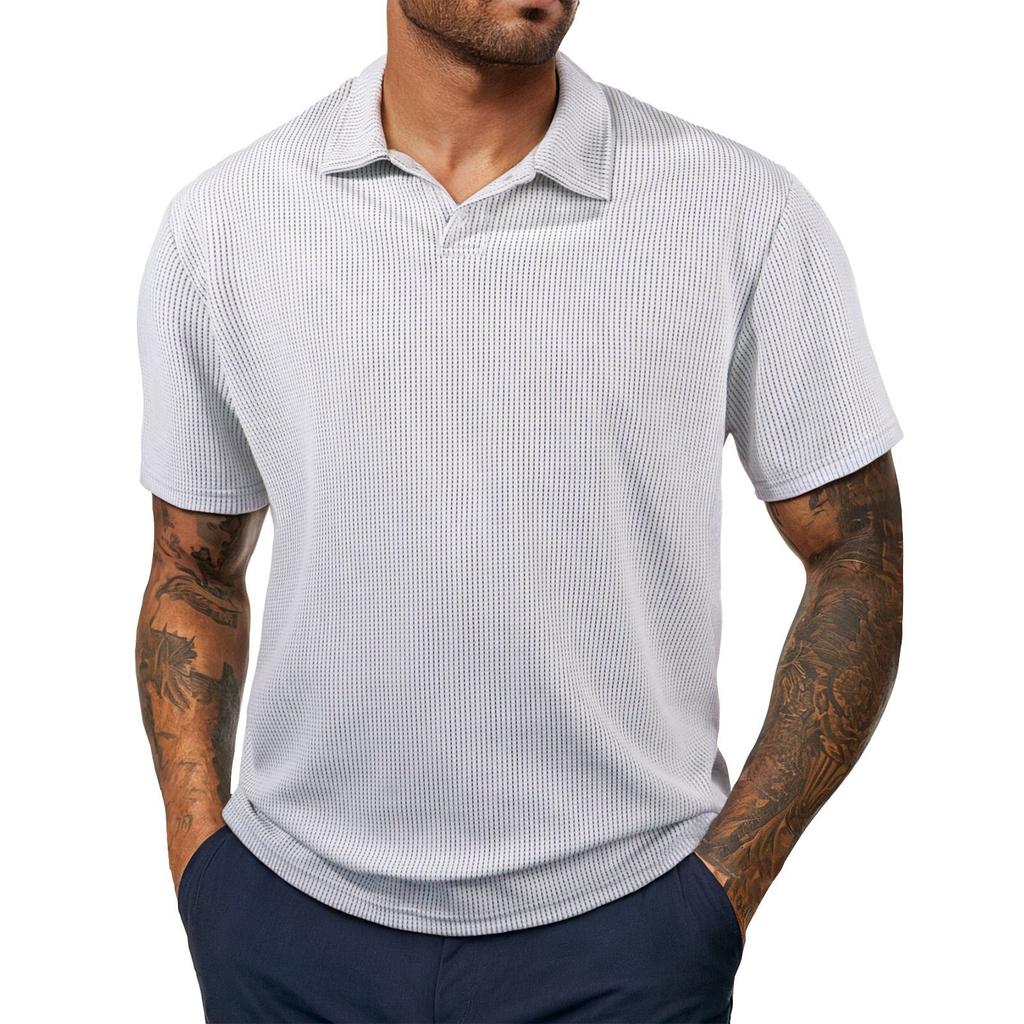 Ensfargede knapper for menn med kortermet topp herre skjorte til uformelle mote