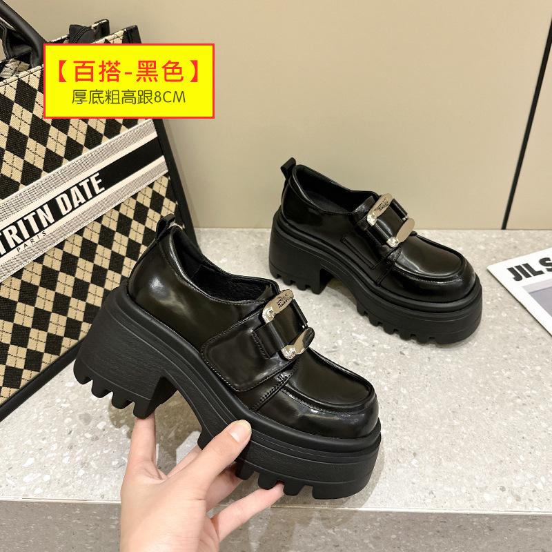 Cowhide Platform Loafers Women's Spring 2025 Velcro Versatile British Style Small Leather Shoes Single Shoes High Heel