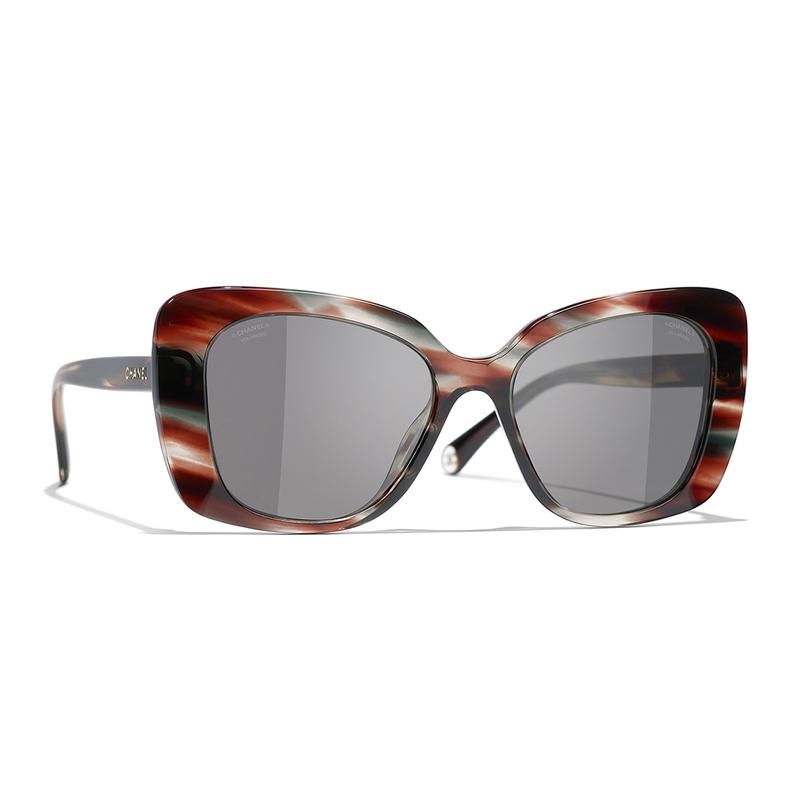 CHANEL Side Logo Letters Plate Frame Butterfly Irregular Women's Brown
