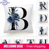 Floral Alphabet Cushion Cover 45X45 Blue Flowers Pillowcase Decorative Sofa Cushions Throw Pillows Home Decor Pillow Cases