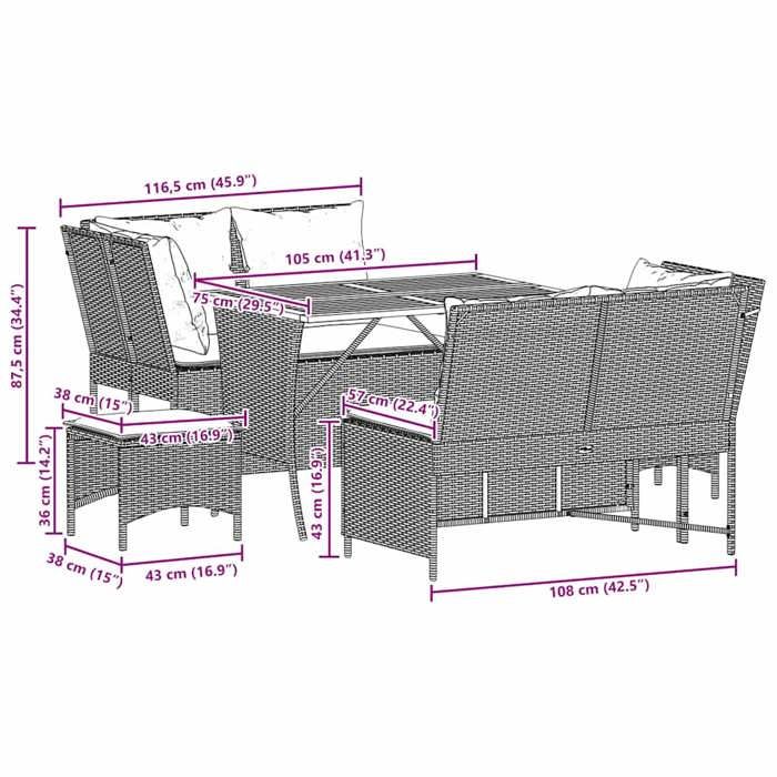 VidaXL Garden Lounge Set 5 Pcs with Grey Cushions Wicker, Outdoor Sofa Set, Garden Furniture Set, 3365346