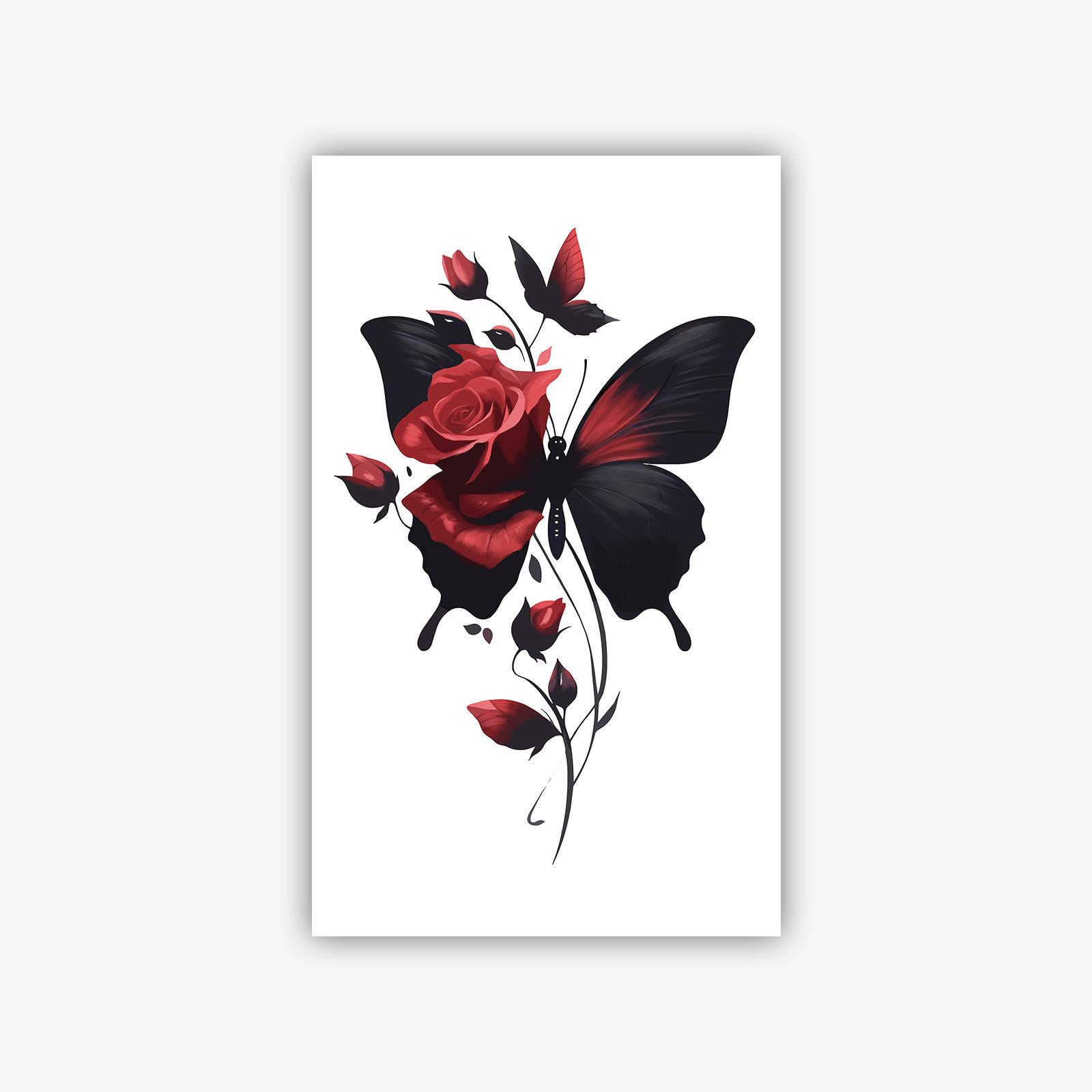 Dark Butterfly Rose Tattoo Sticker Waterproof Sweatproof Premium Flower Painted Sticker 9*15CM