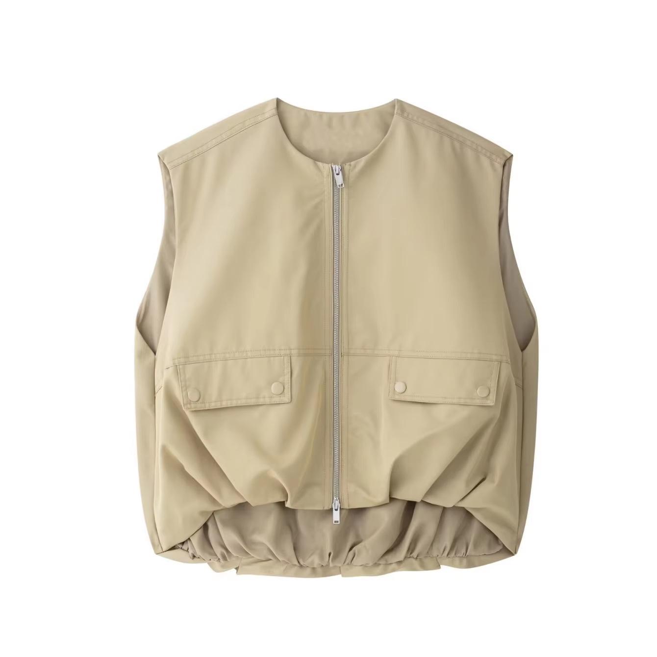 

Весна/Лето 2025 Женский плиссированный повседневный жилет без рукавов L хаки