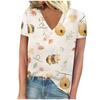 vintage women bee print t shirt short sleeve v neck tops comfortable t-shirts