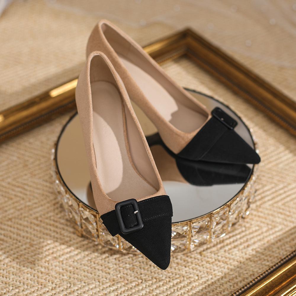 - Color matching high heels New autumn and winter suede Korean version fashionable and sexy pointed stiletto shoes