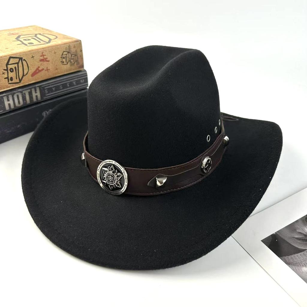 Men'S And Women'S Ethnic Woolen Hair, Western Cowboy Hat, Jazz Hat, Big Edge Sunshade Top Hat