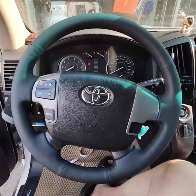 Hand-sömnad Läder persikofärgad Bilrattöverdrag för Toyota Land Cruiser LC 2008-2015 Tundra 2007-2013