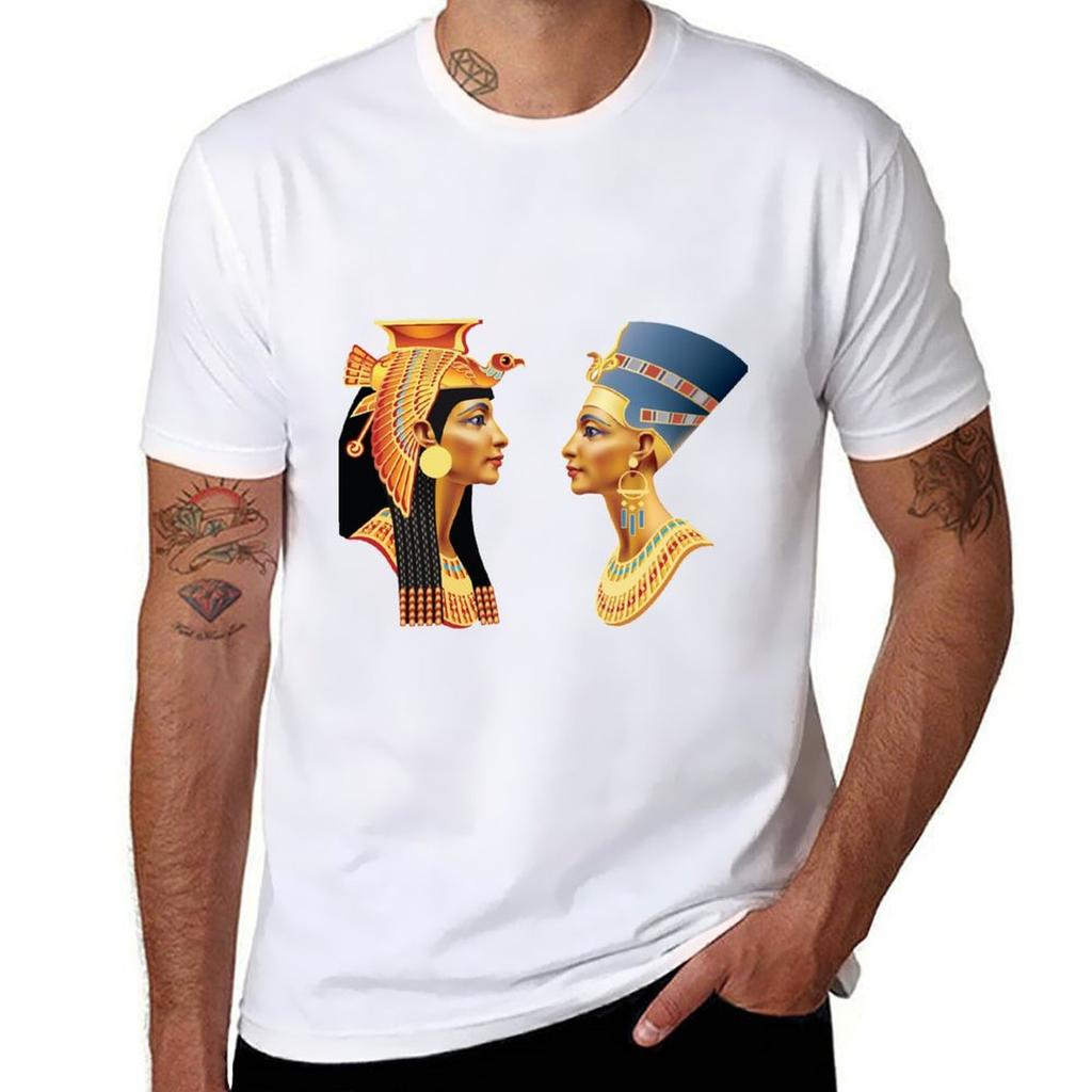 Nefertiti und Kleopatra Königinnen des Alten Ägypten T-Shirt Lässiges Leichtes Sommer-Oberteil mit Kurzen Ärmeln