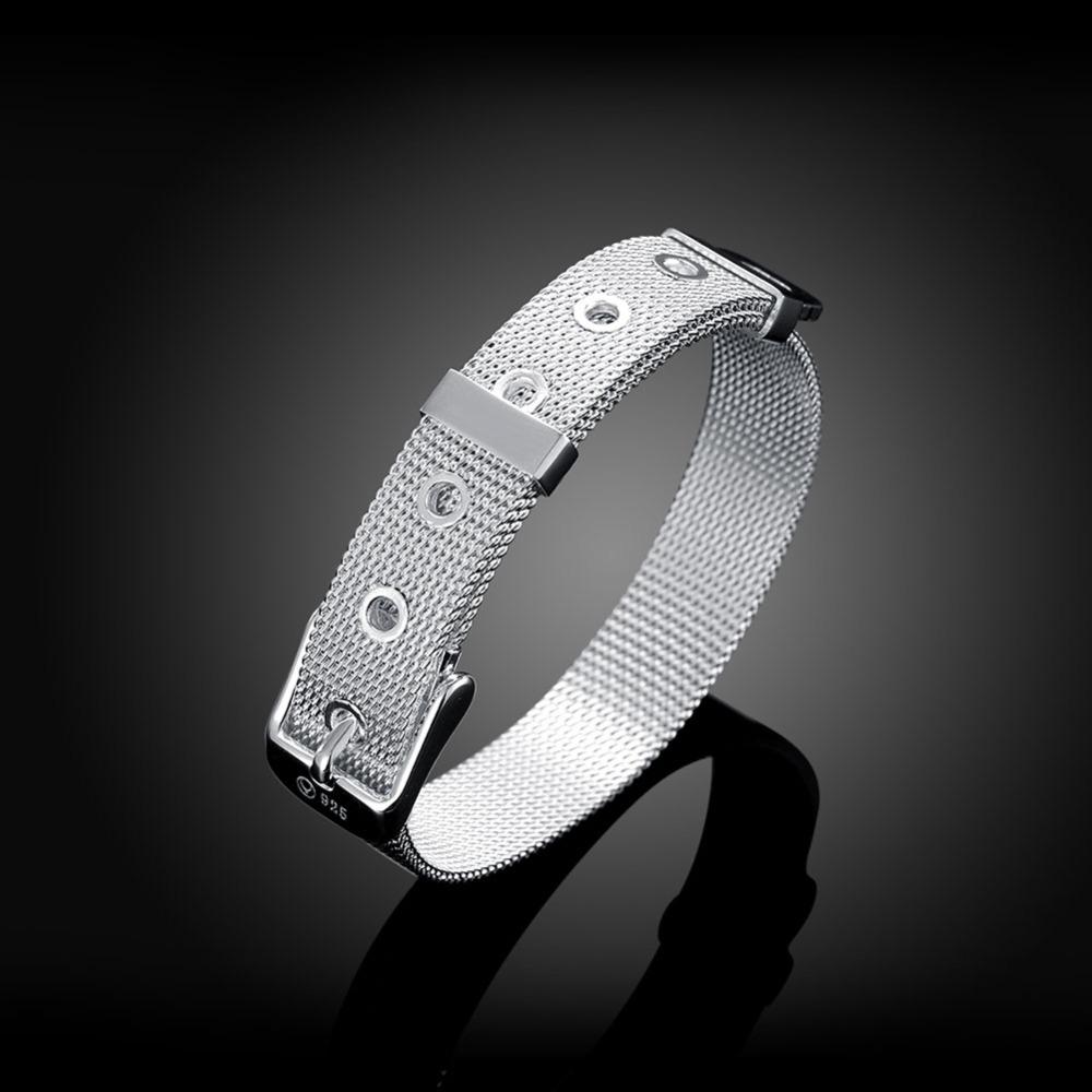 High Quality 925 Silver Strap Wrist Cuff Bracelets For Women Men Trendy Jewelry Bracelet