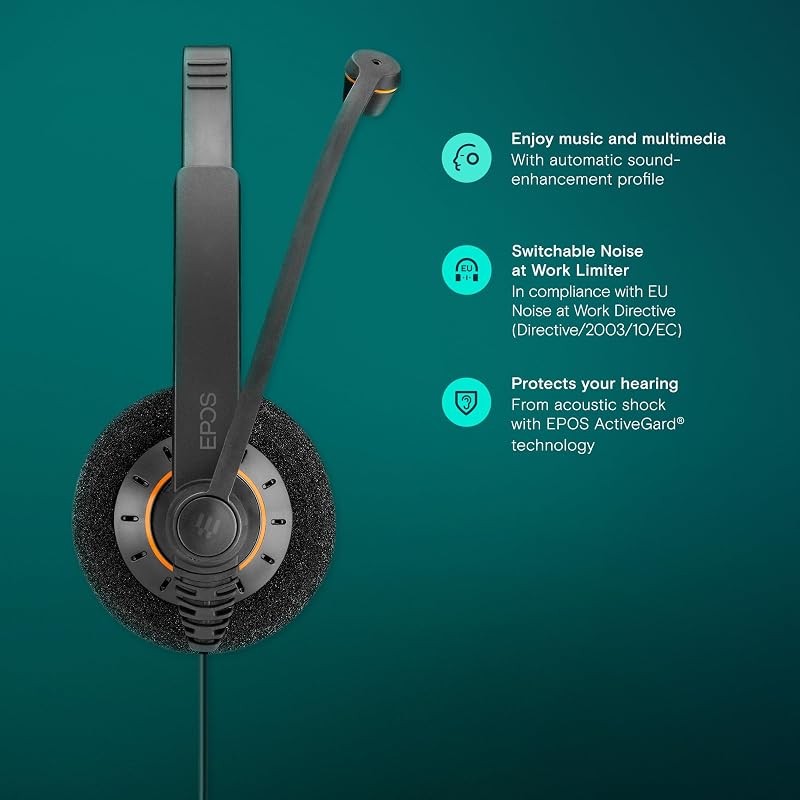 EPOS IMPACT SC 60 USB ML Headset - USB Connection, Noise-Canceling Microphone, Stereo Sound, Clear Calls, Microsoft Teams Certified, All-Day Comfort