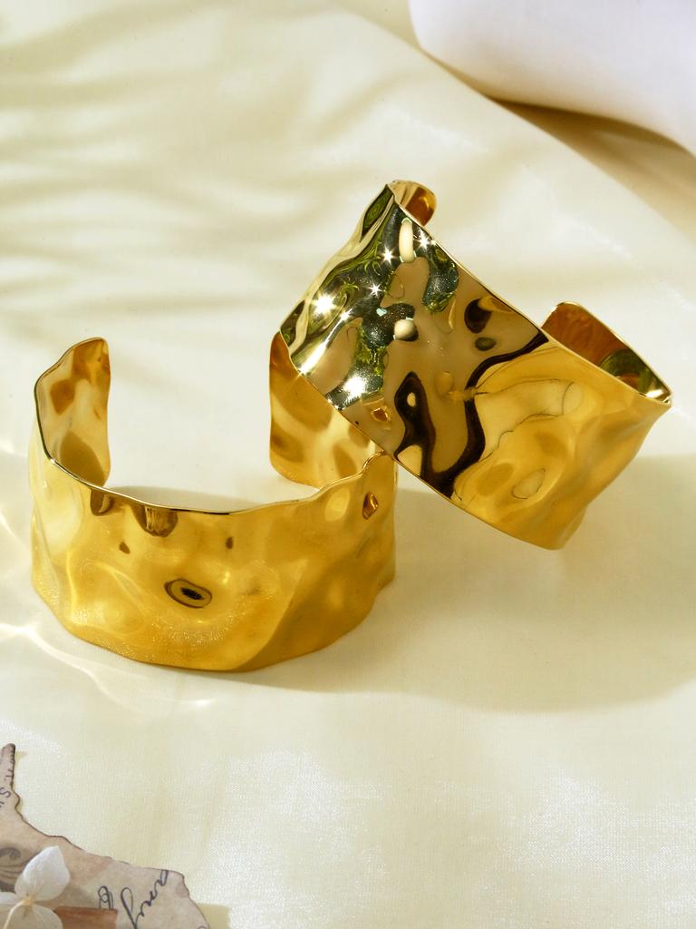 1 Pcs Irregular Metal Pleated Open Bracelet Cold Style Personality Exaggerated Bracelet Ladies Jewellery